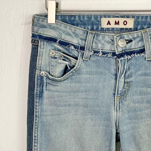 AMO Blue Twist Two Tone Rise & Shine Split Hem Skinny Jeans 25 - Picture 3 of 8